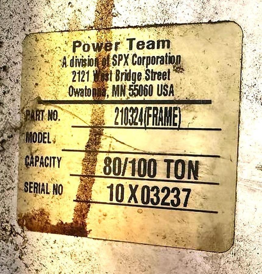 Used 80/100 TON PART NO. 210324(FRAME) POWER TEAM H-FRAME HYDRAULIC SHOP PRESS