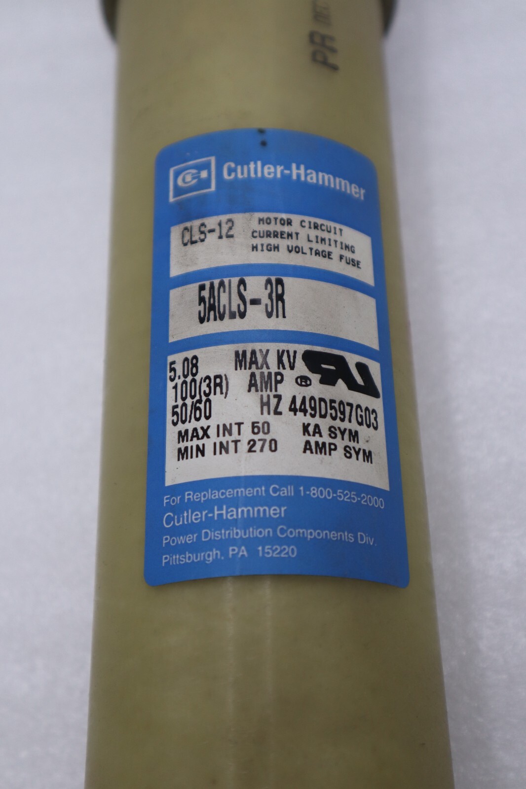 Used Cutler Hammer CLS-12/ 5ACLS-3R High Voltage Fuse 100(3r) NEVER USED SURPLUS H912