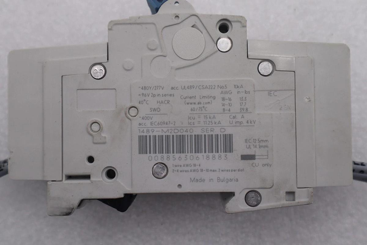 Used ALLEN-BRADLEY 1489-M2D040 SERIES D CIRCUIT BREAKER 2 POLE UNIT STOCK #K-632A