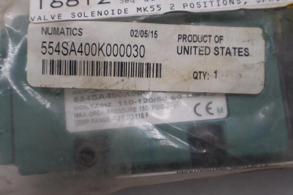Used NEW NUMATICS 554SA400K000030 SOLENOID VALVE 110/120, 50/60 - STOCK GF461A