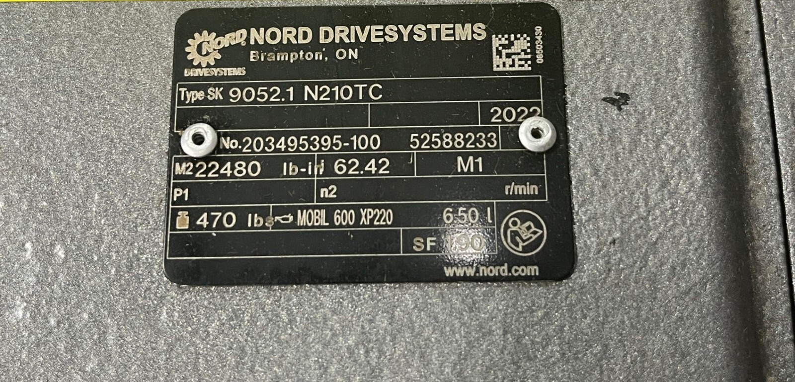 Used NORD DRIVESYSTEMS SK 9052.1 N210TC GEAR UNIT SK9052.1/N210TC  NEW 2022