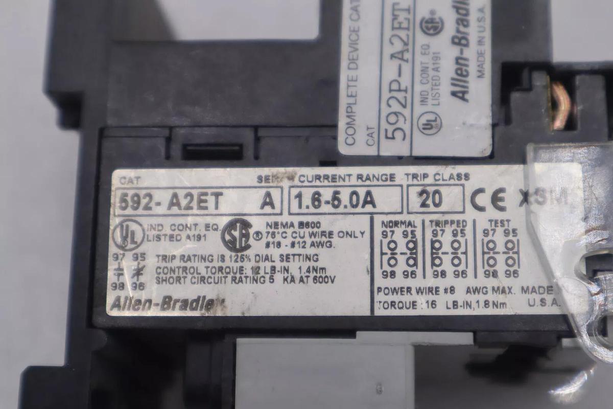 NEW OPEN BOX Allen Bradley 592-A2ET Overload Relay STOCK K-3244