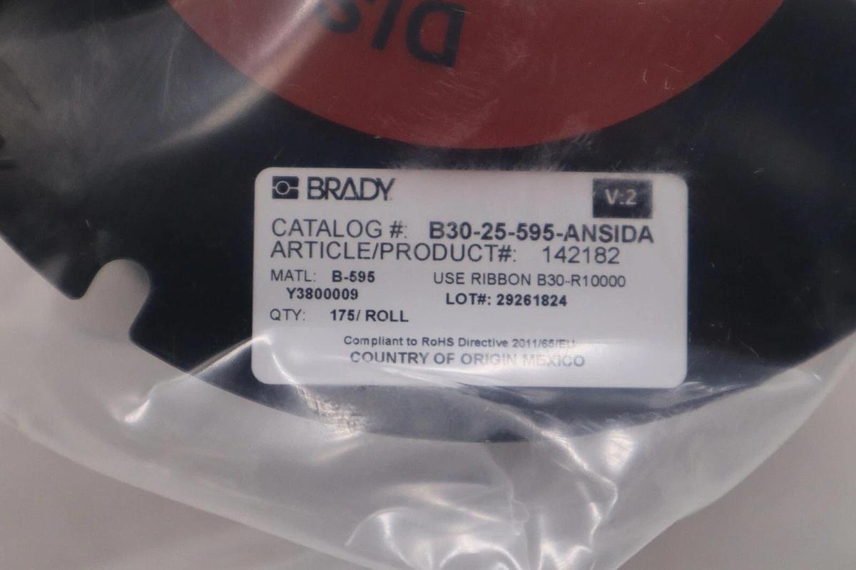 Used NEW IN BOX BRADY B30-25-595-ANSIDA Label Red/White 4.000 In. 6XHA0 STOCK H105