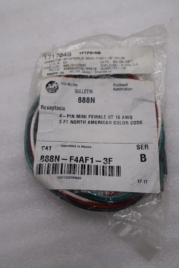 Used NEW AB Allen Bradley 888N-F4AF1-3F Receptacle 888NF4AF13F CABLE STOCK H1112