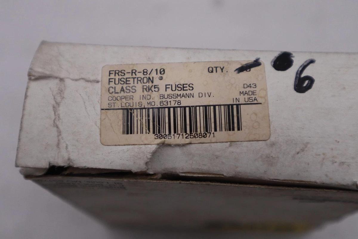 Used BOX OF 6 - Bussmann Fusetron FRS-R-8/10 Dual Element Time Delay Fuse - #GF576A