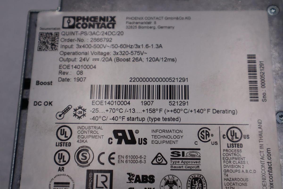 Used Phoenix Contact 2866792/ QUINT-PS/3AC/24DC/20 24V 20A Power Supply - STOCK H823C