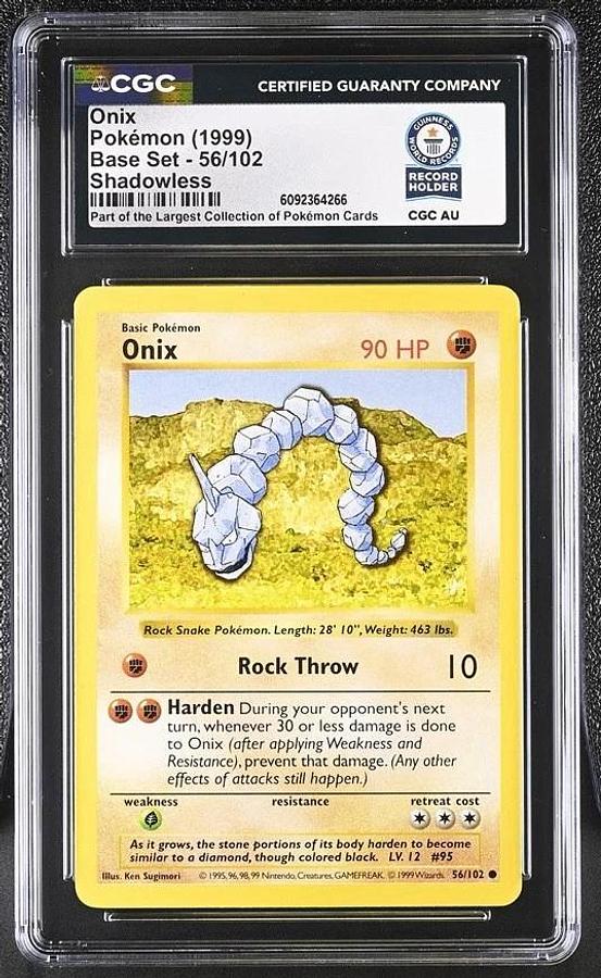 Used 1999 POKEMON BASE SET SHADOWLESS #56 ONIX CGC WORLD RECORD 1/1 SLAB