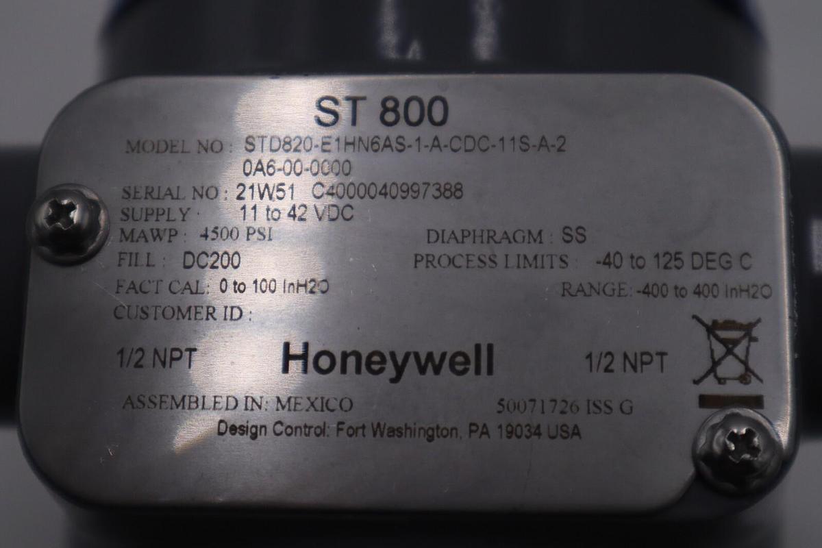 Used HONEYWELL STD820-E1HN6AS-1-A-CDC-11S-A-20A6-00-0000 / STD820 TRANSMITTER G382A