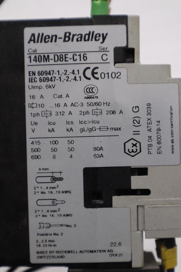 Used ALLEN BRADLEY 140M-D8E-C16 CIRCUIT BREAKER WITH 100-C23*10 CONTACTOR STOCK 4824A
