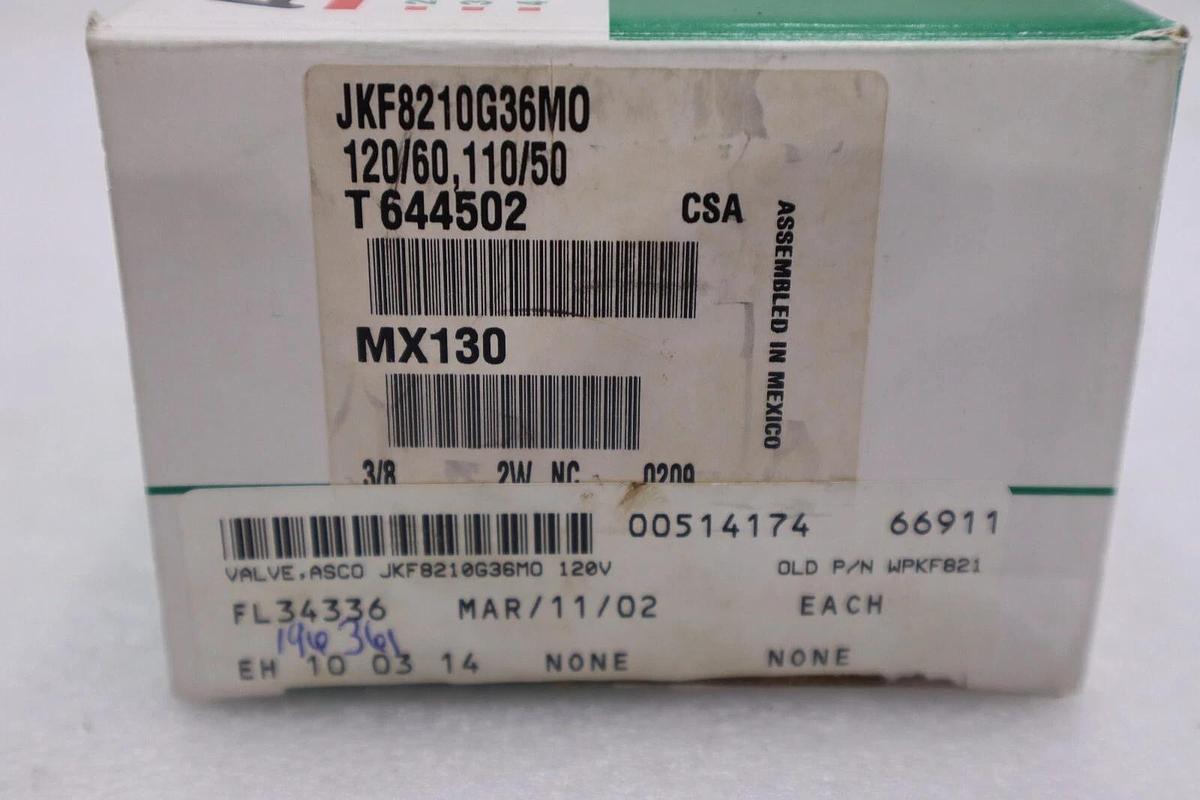 ASCO JKF8210G36M0 Solenoid Valve NEW WITH BOX STOCK G574