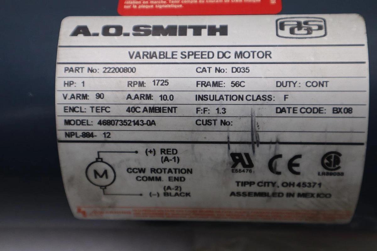 Used NEW A.O. SMITH D035 ADJUSTABLE SPEED DC DRIVE MOTOR STOCK H1572