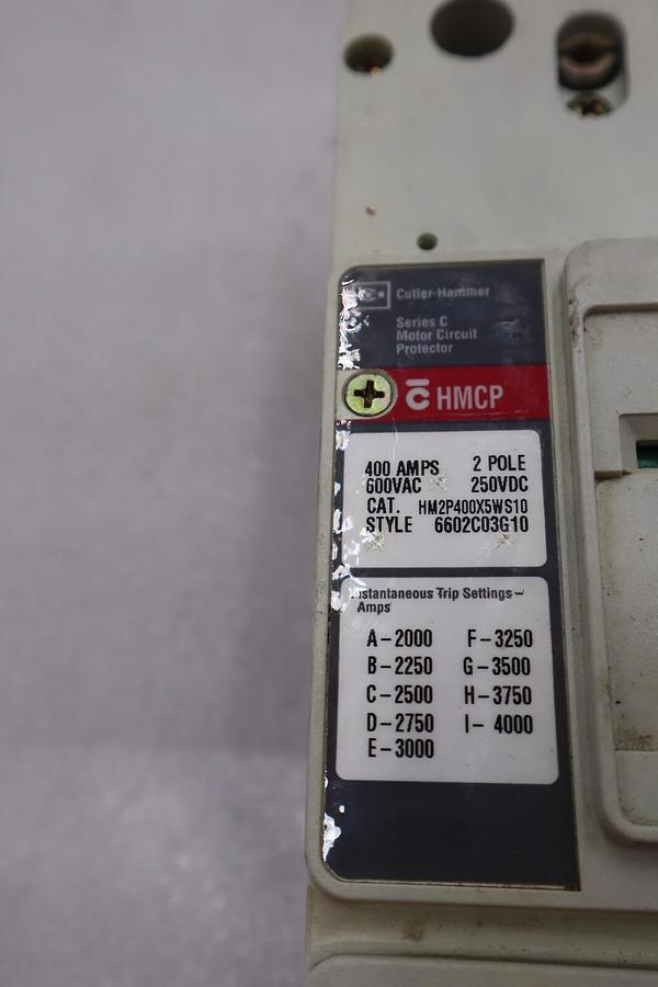 Used CUTLER-HAMMER HM2P400X5WS10 MOTOR CIRCUIT PROTECTOR SERIES C 600VAC STOCK #3224