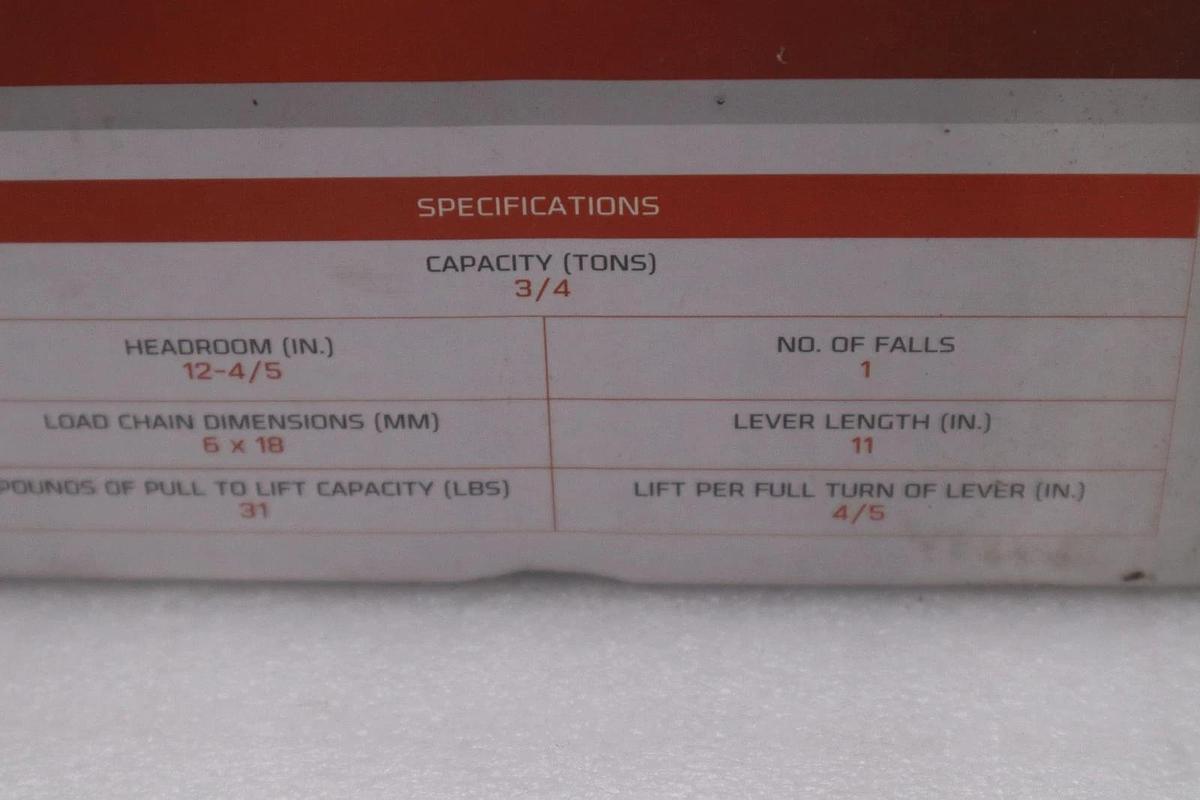 Used Jet 287302 JLP-075A-15 3/4-Ton Lever Hoist 15' Lift NEW IN BOX STOCK HP-191