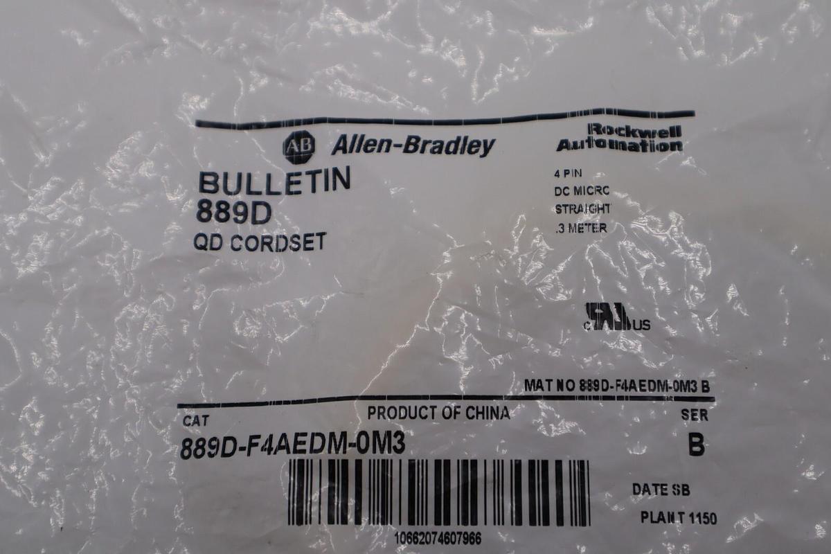 Allen Bradley 889D-F4AEPDM-0M3 Cable Pico Cordset 4-Pin 0.3m STOCK L-86-C
