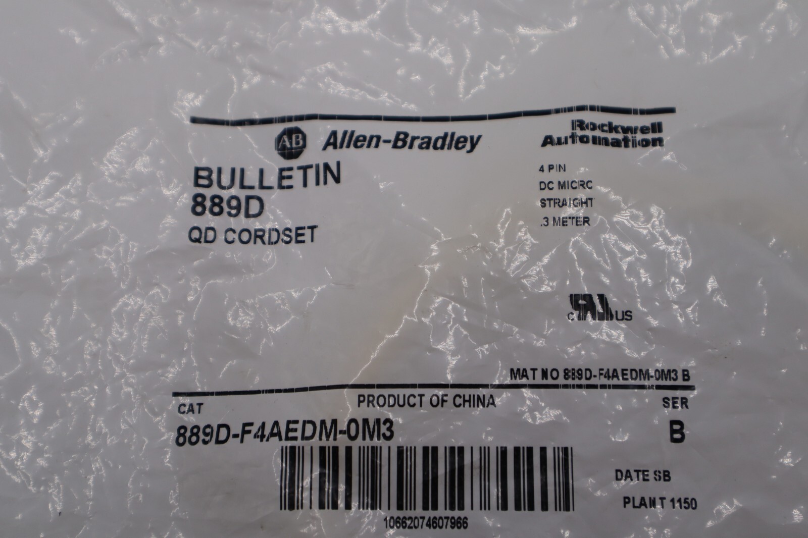 Allen Bradley 889D-F4AEPDM-0M3 Cable Pico Cordset 4-Pin 0.3m STOCK L-86-C