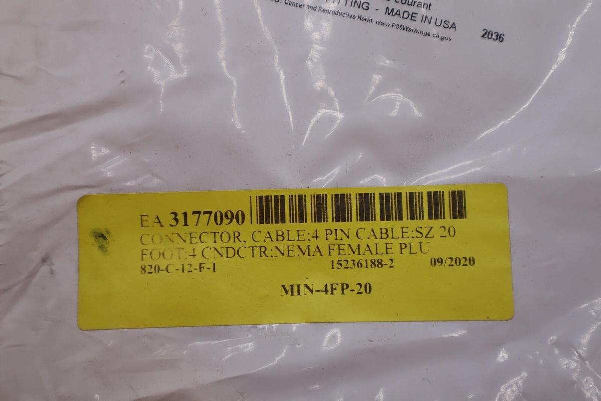 Used MENCOM CORPORATION MIN-4FP-20 CORDSET 4 PIN FEMALE STOCK #3273