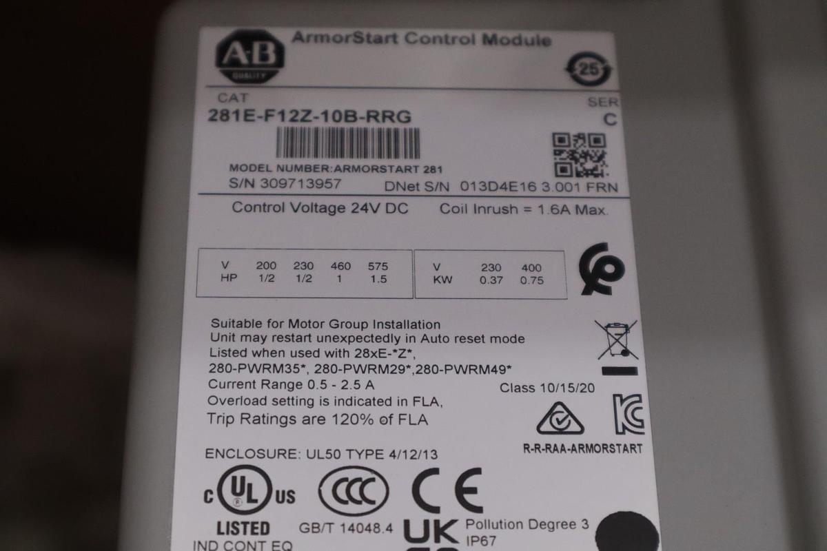 Used NEW Allen-Bradley 281E-F12Z-10B-RRG /C Series C ArmorStart DOLR-G Starter S-714