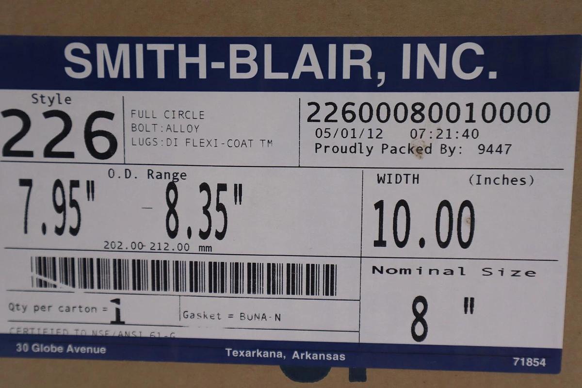 Smith-Blair Inc. Style 226 Single Full Circle Bolt Alloy 8" New Stock #3112