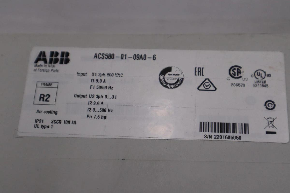 ACS580-01-09A0-6 AC DRIVE SERIES GENERAL PURPOSE 3 PHASE 5 HP - STOCK GF-301