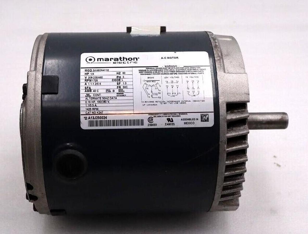 Used MARATHON 5K49DN4132 AC Motor 1/4 HP PH 3 1725 RPM #L-253