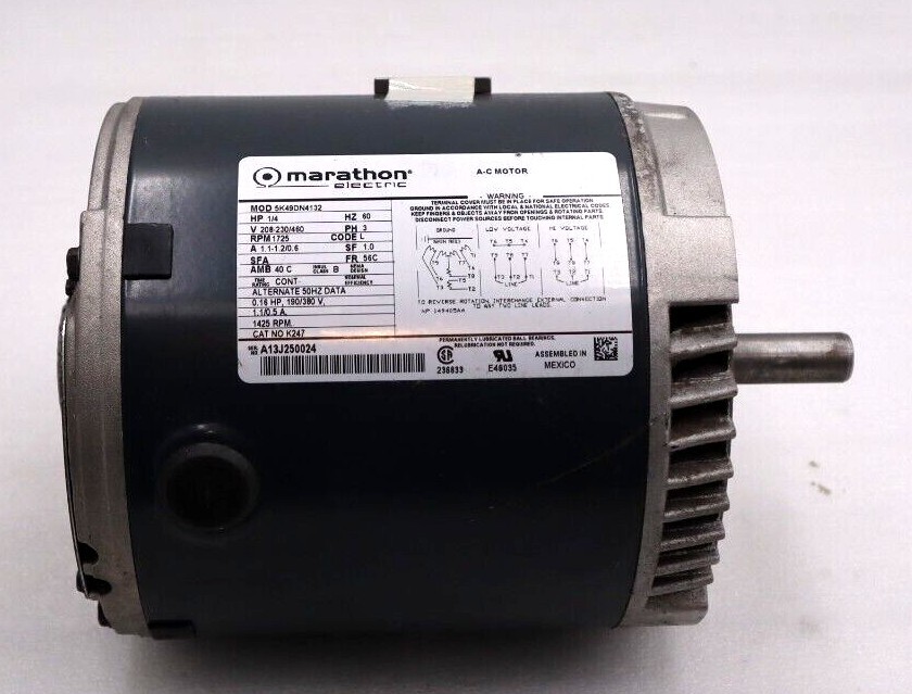 Used MARATHON 5K49DN4132 AC Motor 1/4 HP PH 3 1725 RPM #L-253