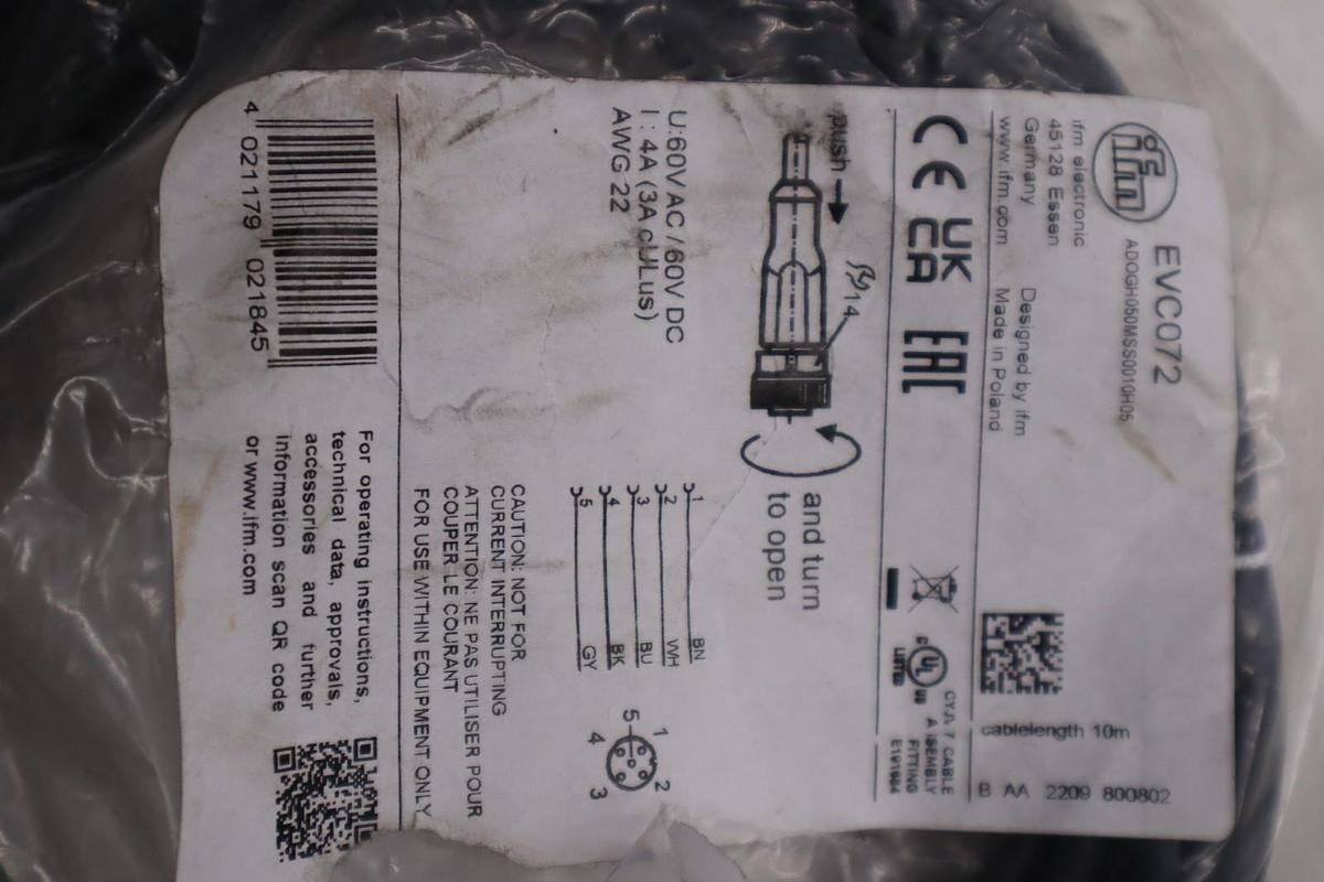 NEW IFM EVC072 Female Cordset ADOGH050MSS001005 STOCK H1675