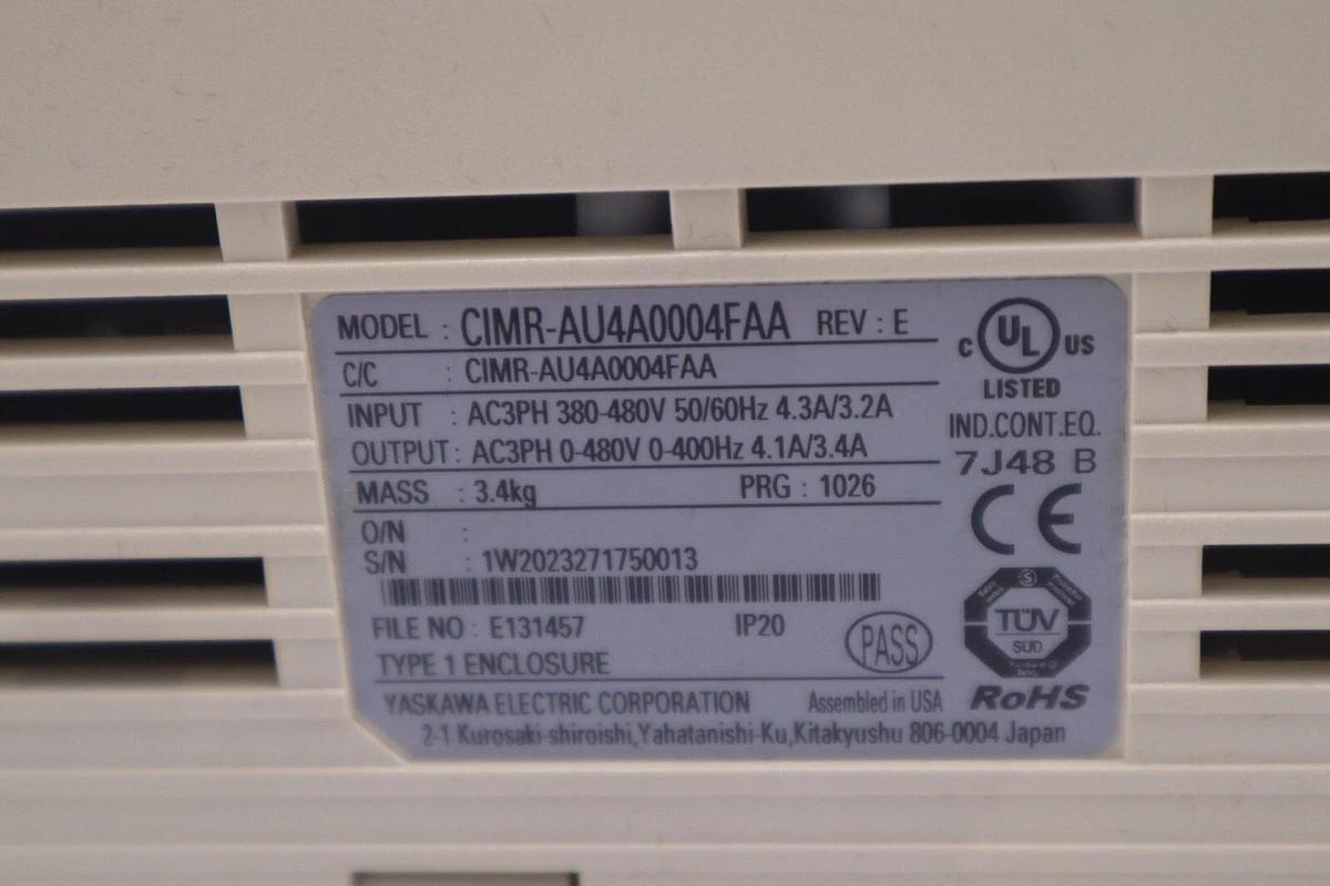 Used YASKAWA ELECTRIC CIMR-AU4A0004FAA / CIMRAU4A0004FAA REV E VFD DRIVE STOCK 4343