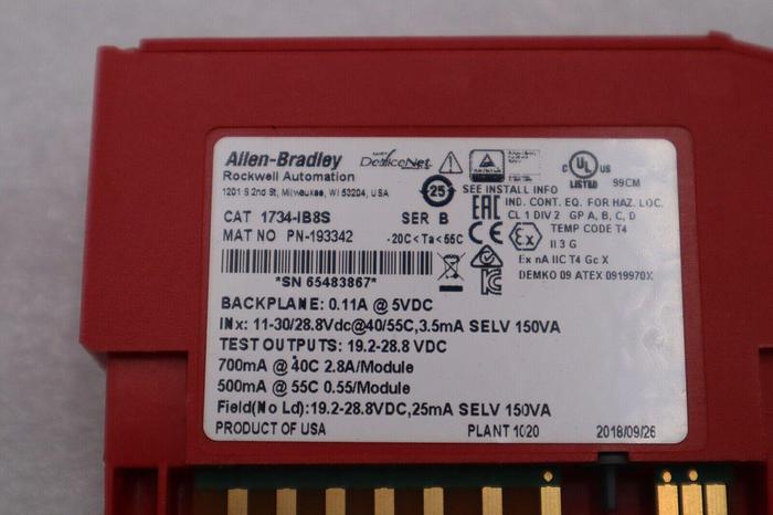 Used Allen-Bradley 1734-IB8S DIGITAL SAFETY INPUT MODULE POINT GUARD I/O STOCK 2417A