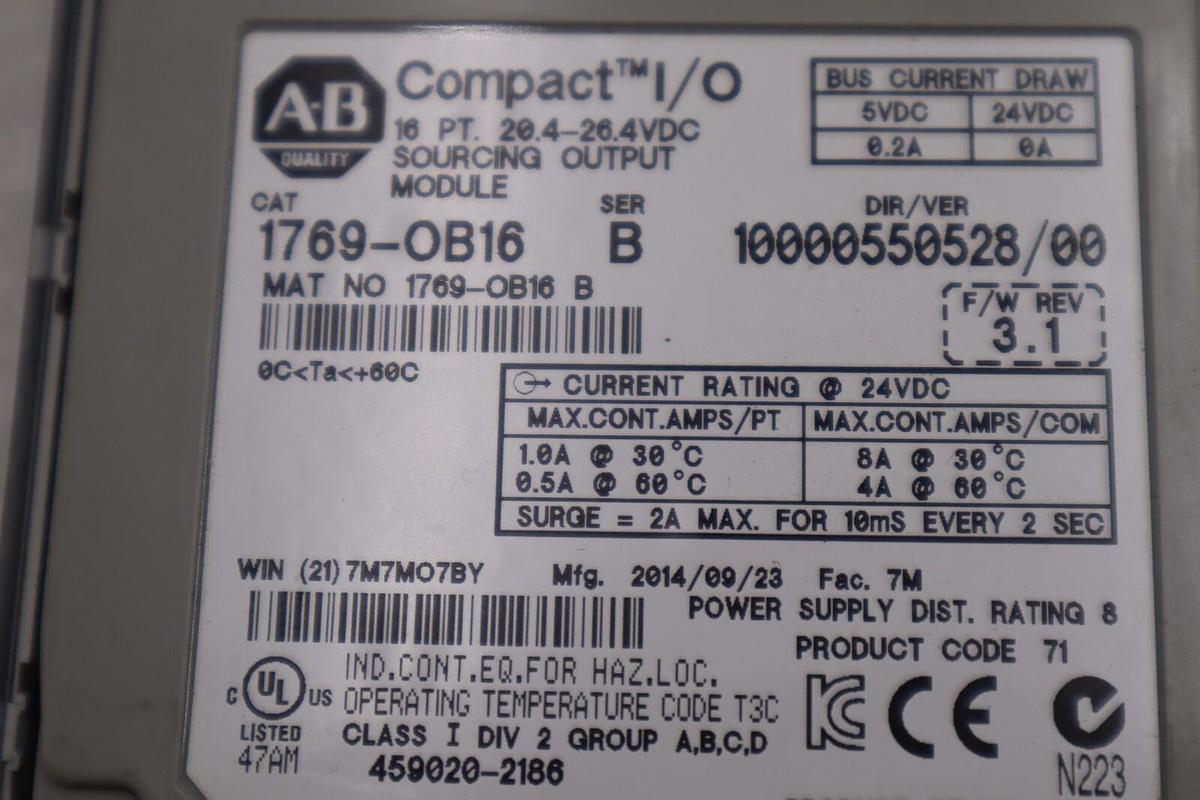 Used ALLEN BRADLEY 1769-OB16 SERIES B OUTPUT MODULE #K-2577-B