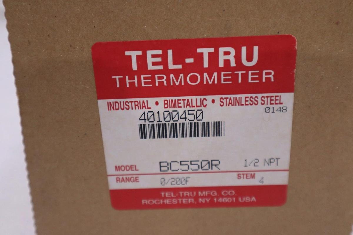 Used NEW TEL-TRU BC550R THERMOMETER BIMETALLIC STEM 4 0-200F 1/2NPT STK GF147