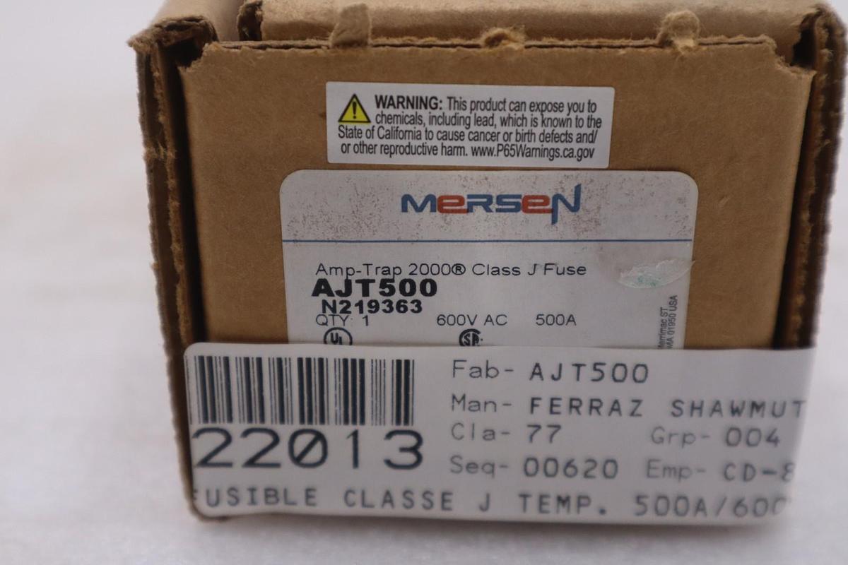 NEW OPEN BOX FERRAZ SHAWMUT AJT500 500A 600V AMP-TRAP FUSE STK GF1019