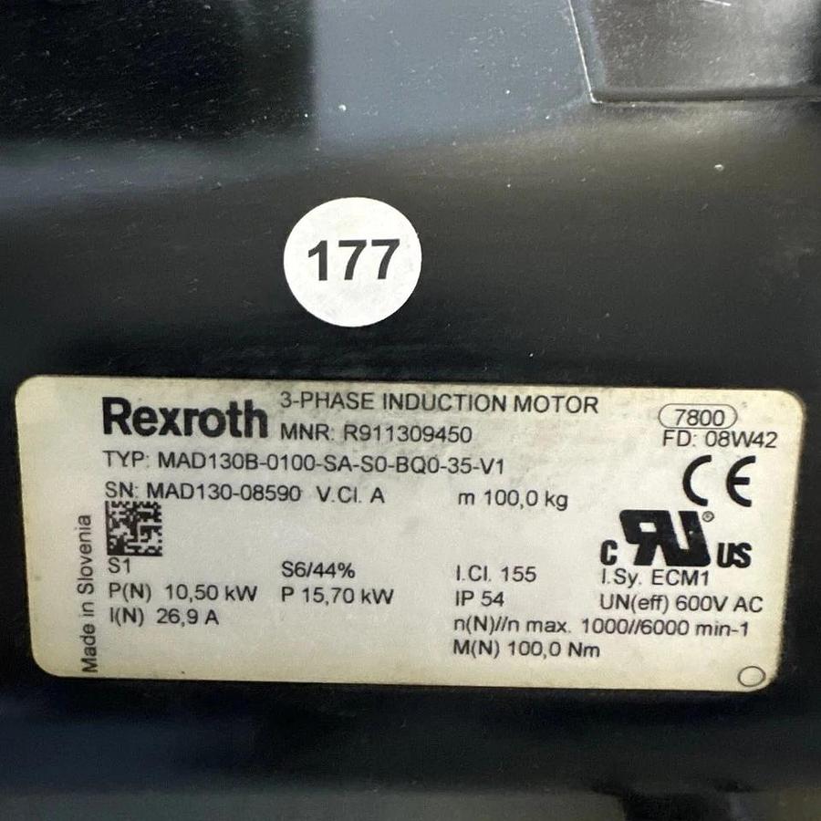 Used Rexroth R911309450 Servo Induction Motor MAD130B-0100-SA-S0-BQ0-35-V1 #HP104