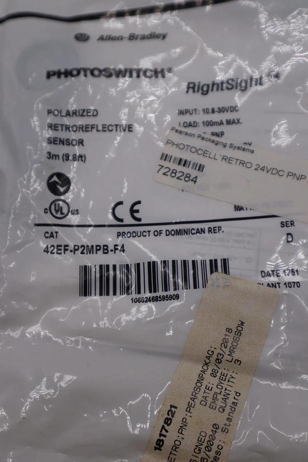 Used NEW Allen-Bradley 42EF-P2MPB-F4 Photoelectric Sensor STOCK H650A