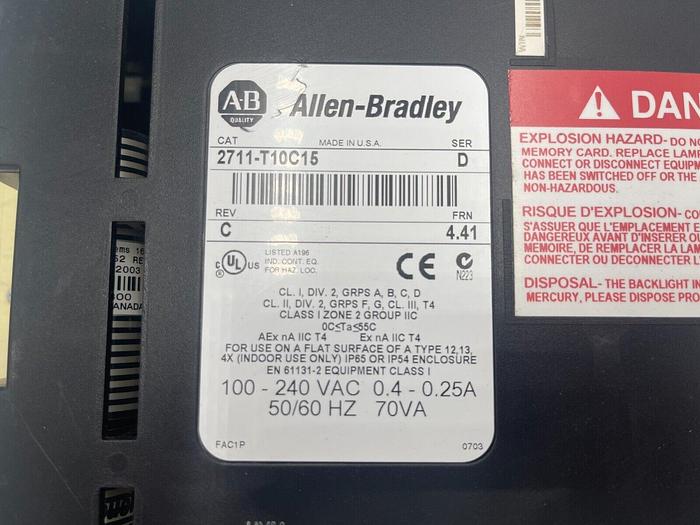 Used Allen-Bradley PanelView 1000 2711-T10C15X Black 10" Touch Screen SER D STOC 2127