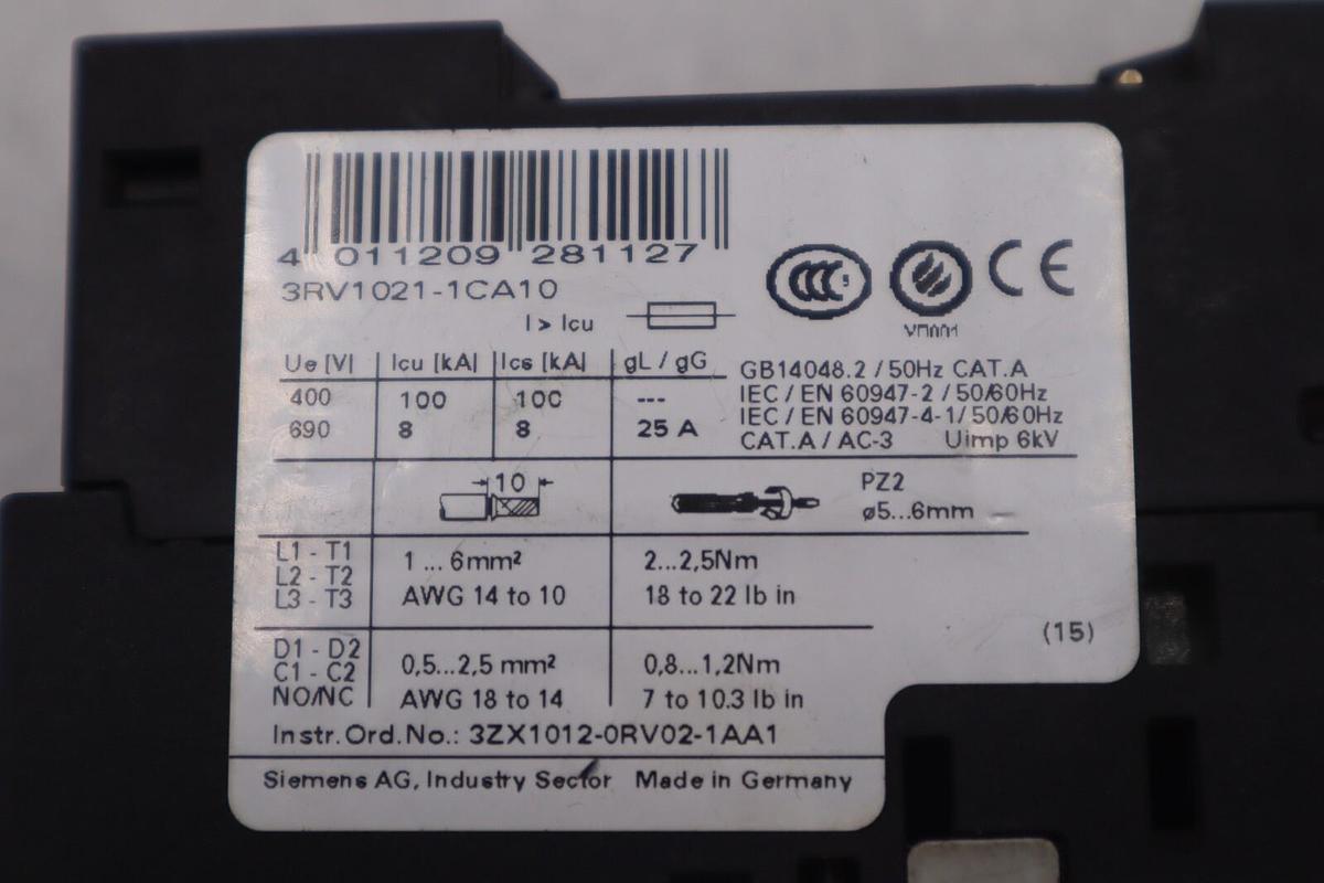 Used Siemens 3RV1021-1CA10 Manual Starter Circuit Breaker 1.8-2.5A STOCK K-3473