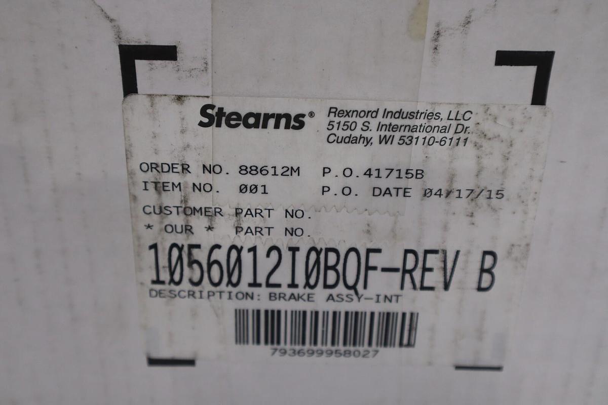 Used STEARNS 1056012I0BQF BRAKE ASSY-STD NEW W/O GEAR REV-B NEW IN BOX STOCK G4A