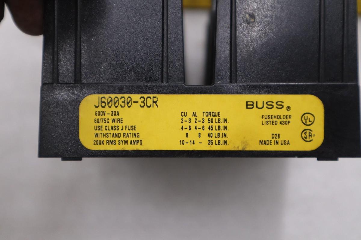 Used Buss J60030-3CR Fuse Holder Class J 600 V 30 A STK 5631CC