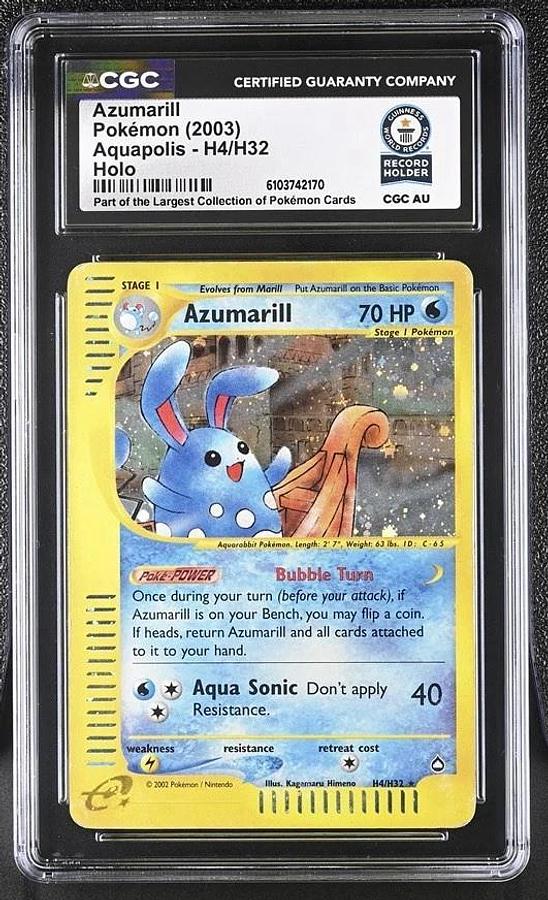 Used 2003 POKEMON AQUAPOLIS #H4 AZUMARILL-HOLO E-READER CGC WORLD RECORD GUINNESS 1/1