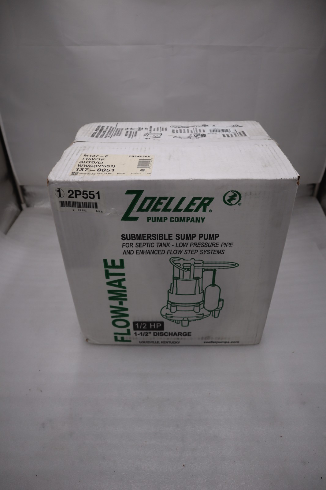 Zoeller M137-E 2P551 1/2 HP Cast Iron Submersible Pump NEW IN BOX STOCK HP-185