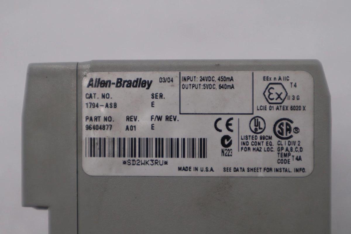 Used AB ALLEN BRADLEY CAT 1794-ASB FLEX I/O ADAPTER MODULE 96404877 STK H1191A