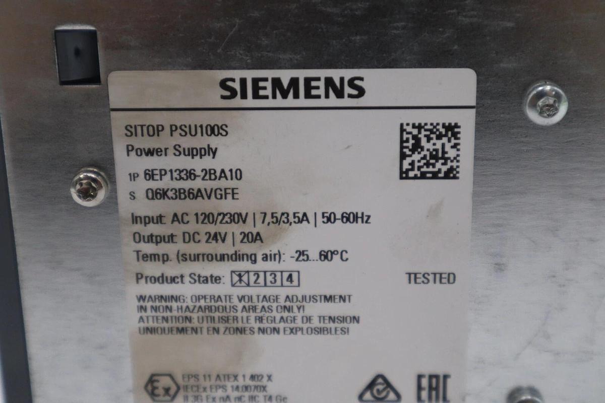 Used Siemens 6EP1336-2BA10 SITOP PSU100S Power Supply 24V DC 20A Output #K-1102-A