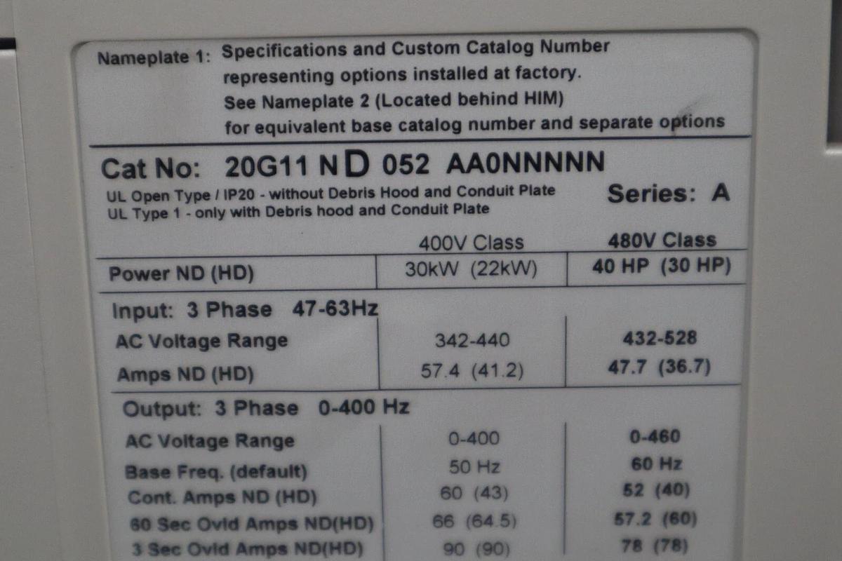 Used Allen Bradley 20G11ND052AA0NNNNN /A PowerFlex 755 480V AC 40HP STOCK 2272C 884951037922