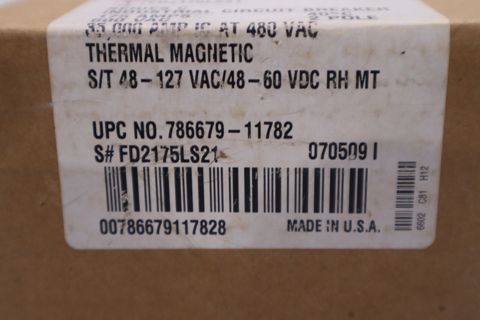 Used Eaton FD2175LS21 Molded Case Circuit Breaker, C Series NEW IN BOX STOCK 1824B