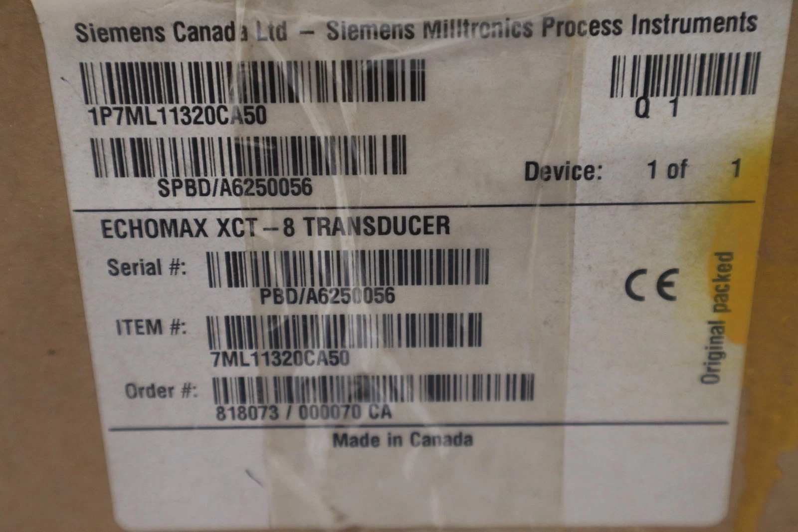 Used Siemens EchoMax XCT-8 ULTRASONIC TRANSDUCER - NEW OPEN BOX - STOCK GF904