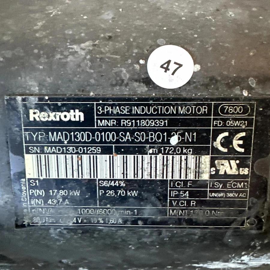 Used Rexroth R911309391 Servo Induction Motor MAD130D-0100-SA-S0-BQ1-35-N1 #HP107
