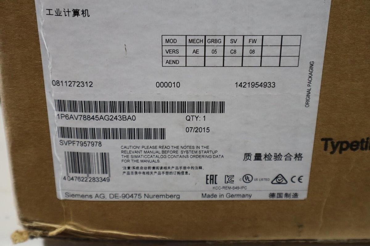 Siemens 6AV7884-5AG24-3BA0 COMPUTER HMI IPC NEW 2015 STOCK 2183
