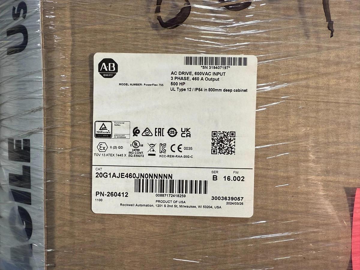 Used Allen Bradley 20G1AJE460JN0NNNNN PowerFlex 755 500 HP AC DRIVE NEW 2024