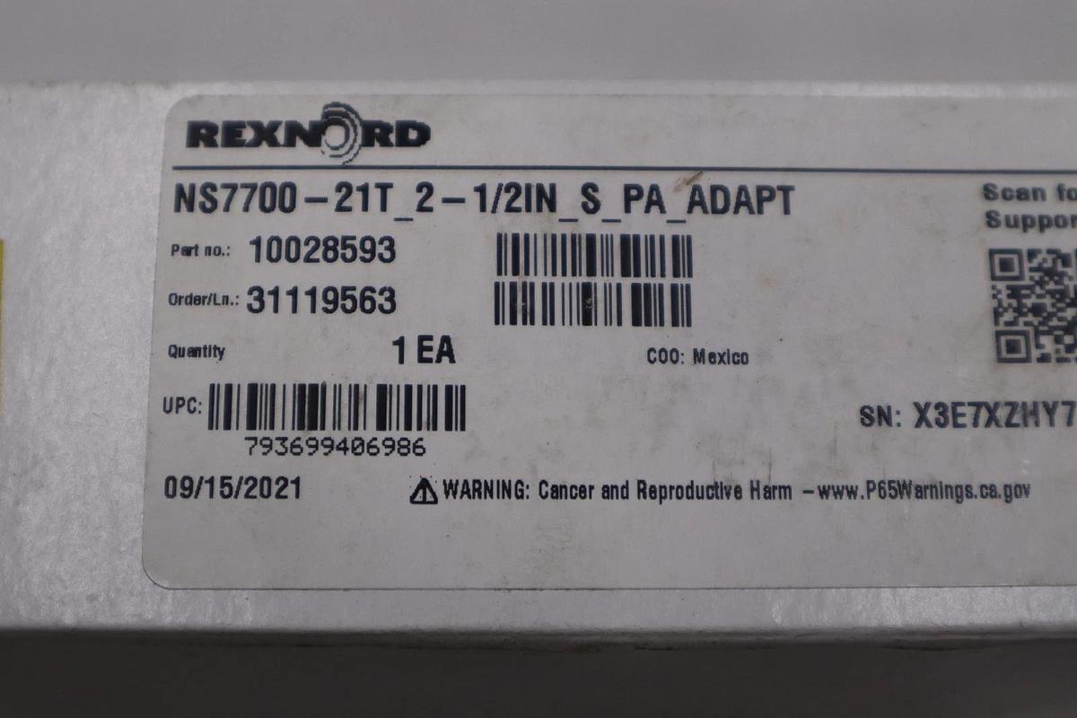 Used NEW REXNORD NS7700-21T_2-1/2IN_S_PA _ADAPT/ 10028593 SPROCKET STOCK H1563
