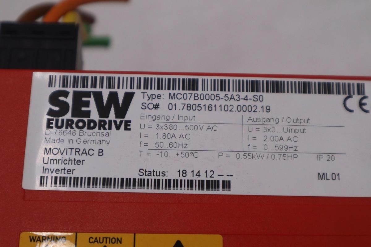 Used SEW Eurodrive MC07B0005-5A3-4-S0 MOVITRAC B STOCK H-799C