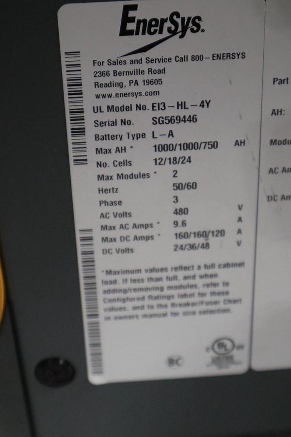 Used ENERSYS EI3-HL-4Y ENFORCER IMPAQ FORKLIFT BATTERY CHARGER 480V 3PH 50/60HZ